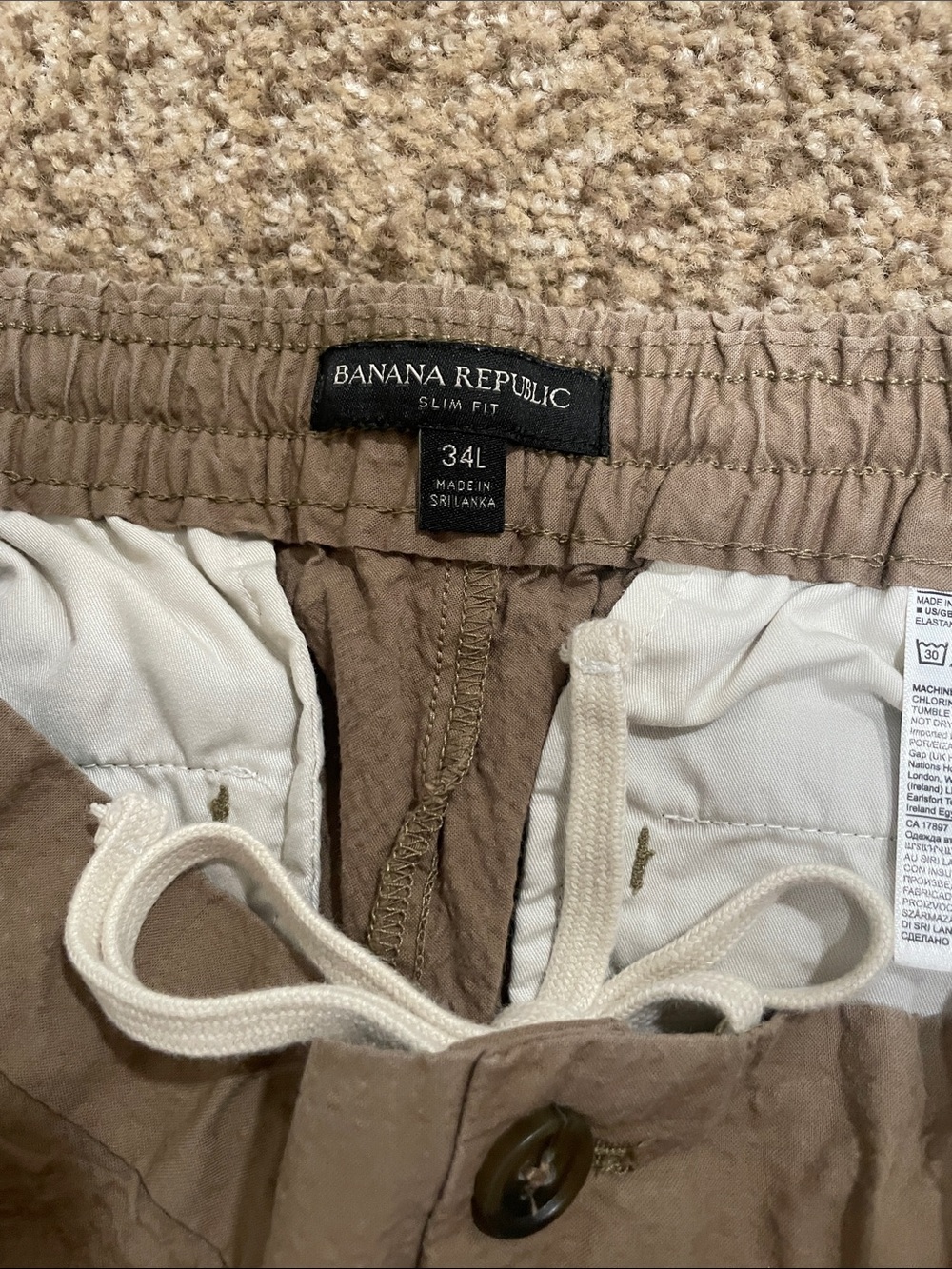 Men's Tan Casual Drawstring Pants - Picture 2 of 3